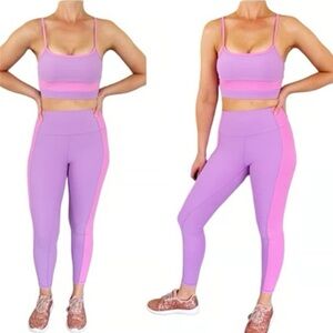 Wilo the Label 2 Piece Ribbed Colorblock Activewear Set Purple Pink Small NEW
